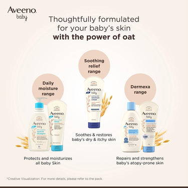 Combo Pack: Aveeno Baby Daily Moisturizing Wash & Shampoo (354ml) + Daily Moisture Lotion (227g) + Soothing Relief Moisture Cream 100g | With natural oat extract | Hypoallergenic, pediatrician recommended | pH balanced formulation with no added parabens a
